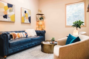 Comfortable therapy room with cozy enviroment and warm decor